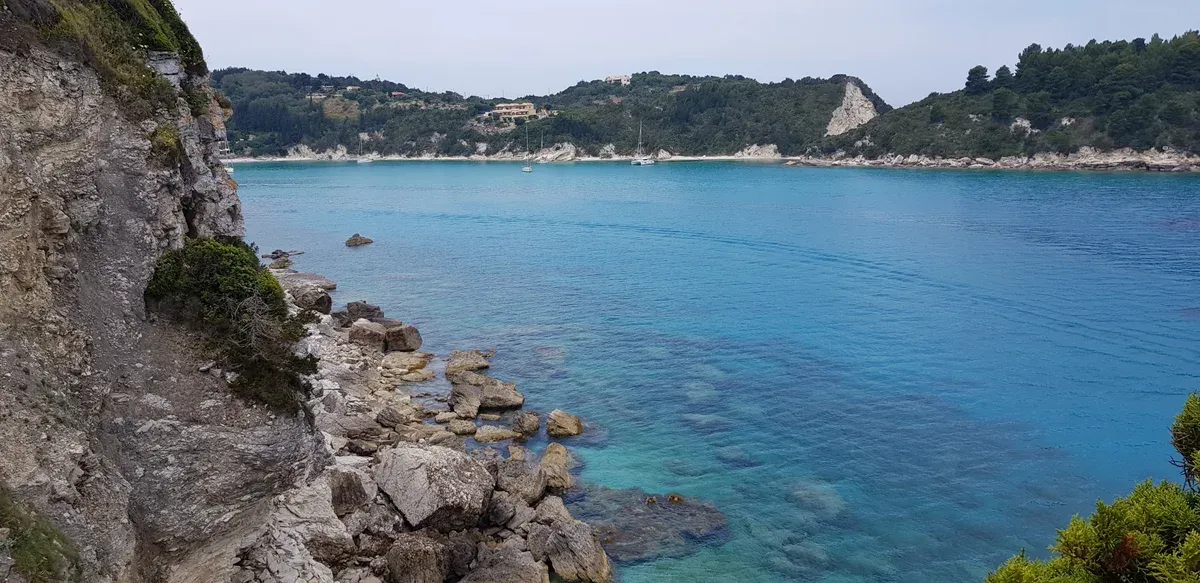 The sheltered bay of Lakka on Paxos seen on a speedboat Corfu boat tour to Paxos